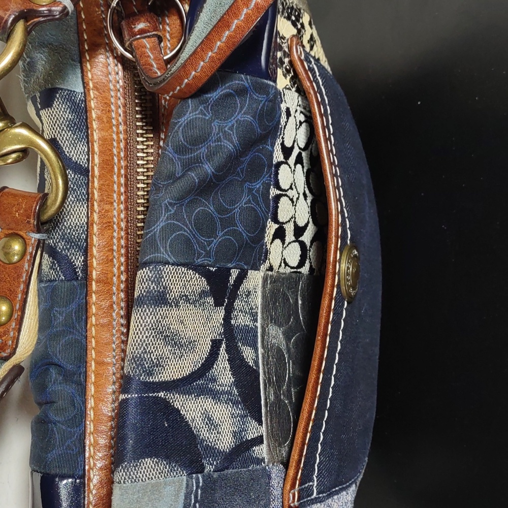 Patchwork Navy and Metallic Hobo Shoulder Bag - Picture 7 of 15